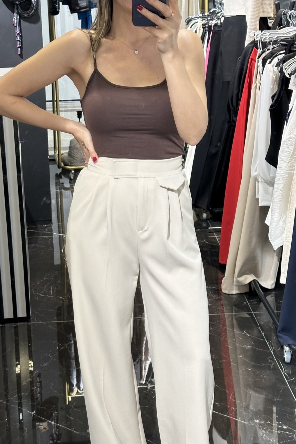 Taş Rengi  Palazzo Pantalon (Bel Cırt Detay )