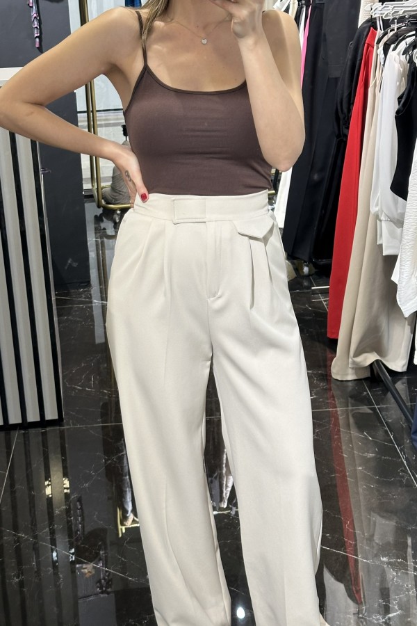 Taş Rengi  Palazzo Pantalon (Bel Cırt Detay )