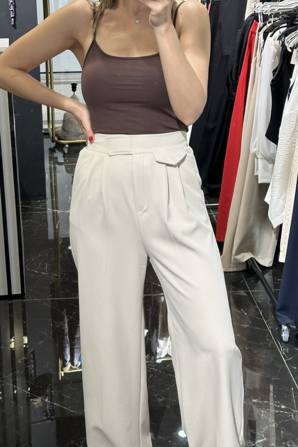 Taş Rengi  Palazzo Pantalon (Bel Cırt Detay )
