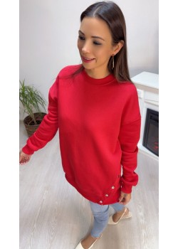 Kırmızı Zımba Düğme Detay Sweatshirt 
