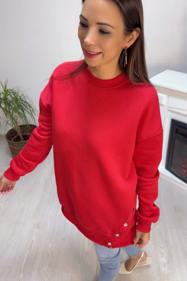 Kırmızı Zımba Düğme Detay Sweatshirt 
