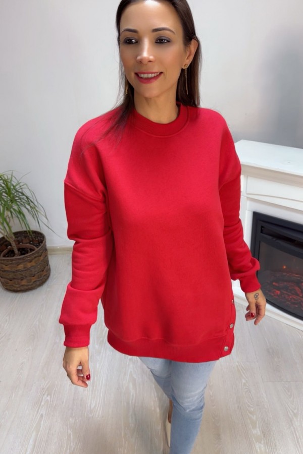 Kırmızı Zımba Düğme Detay Sweatshirt 
