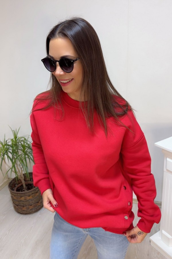 Kırmızı Zımba Düğme Detay Sweatshirt 