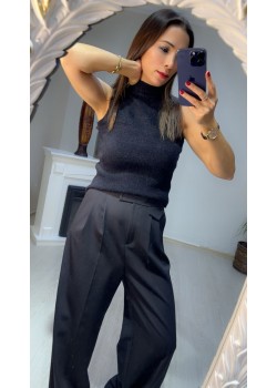 Yarım Balıkçı Yaka Kolsuz Triko Siyah 