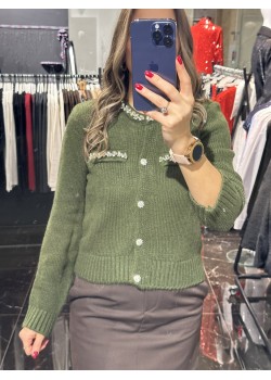 Taşlı Hırka Haki Yeşil