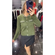 Taşlı Hırka Haki Yeşil