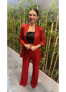 Kırmızı Pul Payet Pantalon 