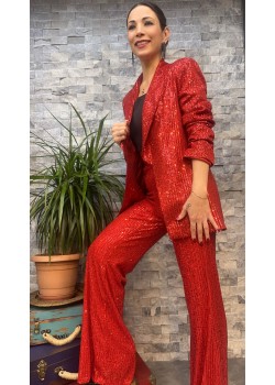 Kırmızı Pul Payet Pantalon 
