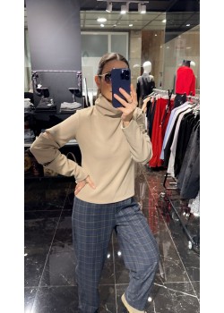 Kareli Bol Kesim Pantolon (Lacivert) 