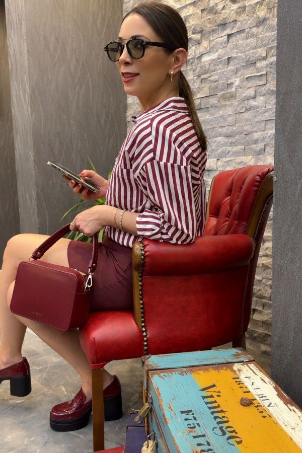 MULTİ ÇİZGİLİ CEPLİ GÖMLEK BORDO 