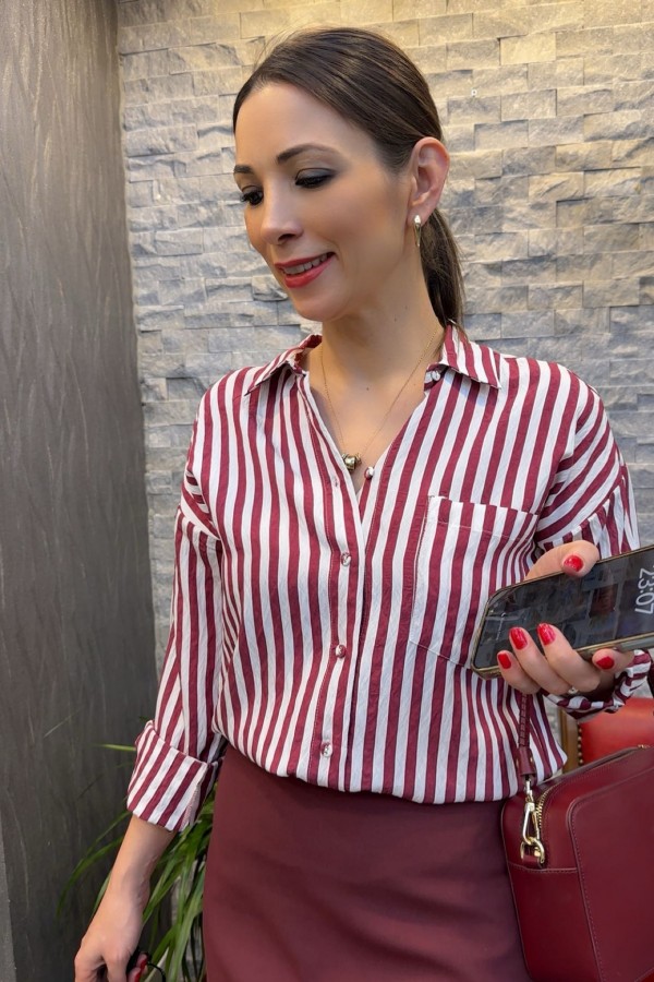 MULTİ ÇİZGİLİ CEPLİ GÖMLEK BORDO 