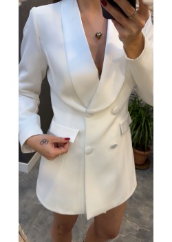 Saten Şal Yaka  Beyaz Ceket 