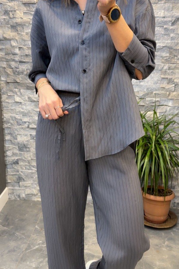 ZR Model Tensel  Gri Pantolon Gömlek Takım 