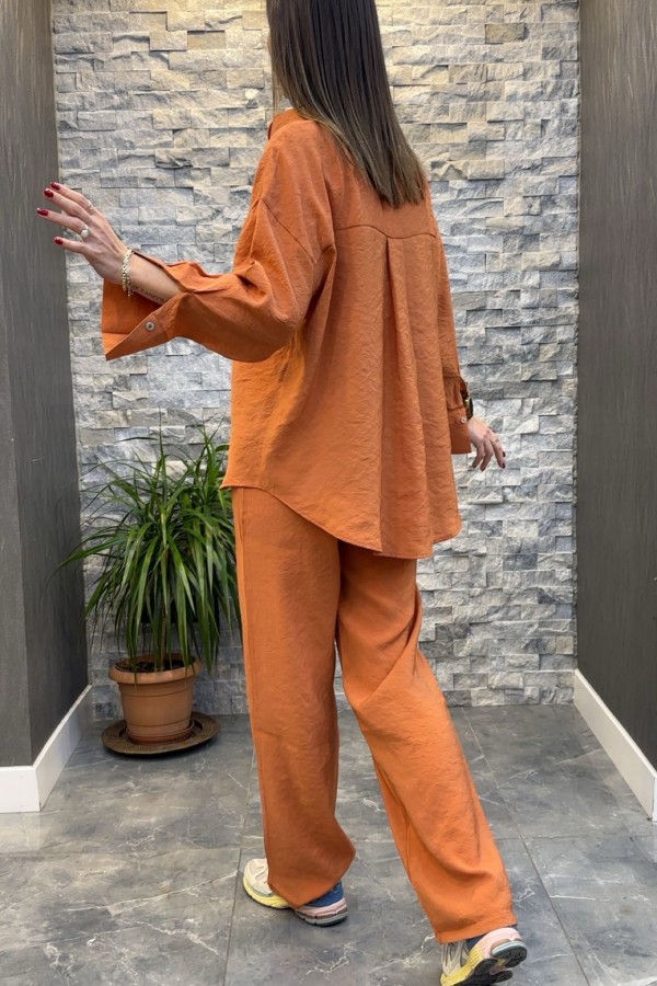 ZR Model Tensel Turuncu Pantolon Gömlek Takım 
