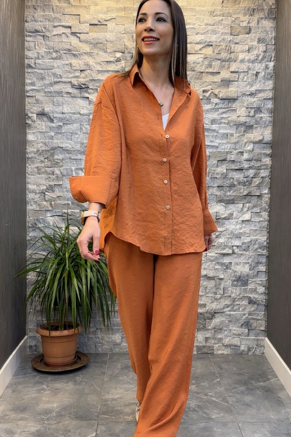 ZR Model Tensel Turuncu Pantolon Gömlek Takım 