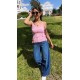 Saten Cep Detay Atlet Bluz Pembe