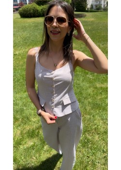  Çizgili Yelekli  Takım Taş Rengi 