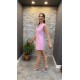 Pembe  Mini Elbise Kendinden Gümüş Payetli 
