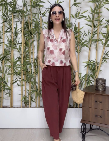 Mila Modal Şalvar Pantolon Bordo 