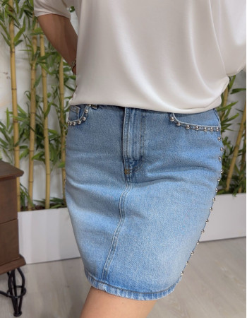 Lora Zımba Detay Denim Etek 