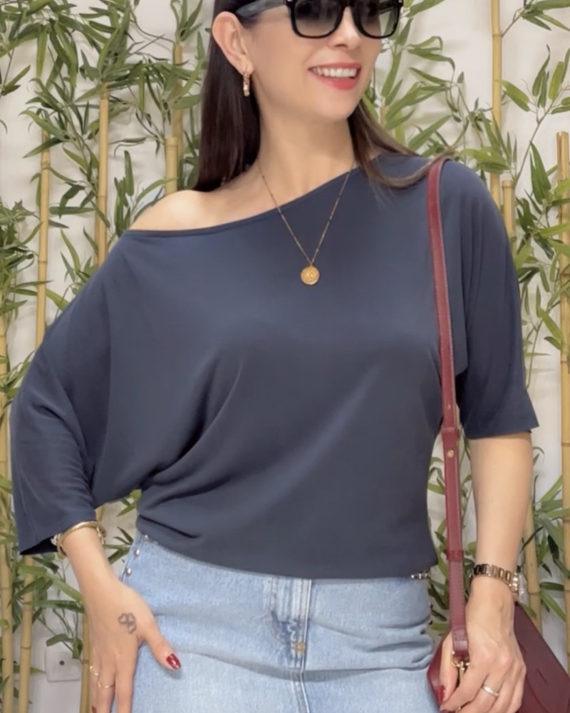 Lina Düşük Omuz Bluz Lacivert 