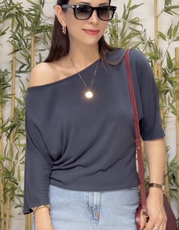 Lina Düşük Omuz Bluz Lacivert 