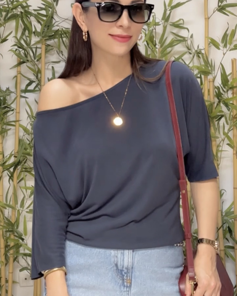 Lina Düşük Omuz Bluz Lacivert 