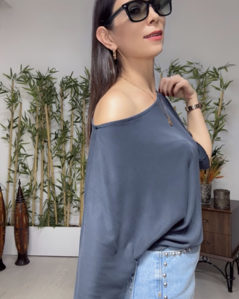 Lina Düşük Omuz Bluz Lacivert 