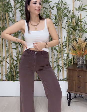 Lara Soft Denim Pantolon Kahverengi