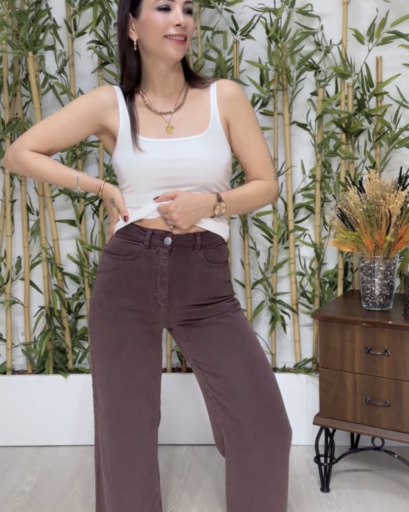 Lara Soft Denim Pantolon Kahverengi