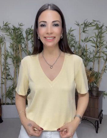 Derin V Yaka Oversize Tişört Sarı