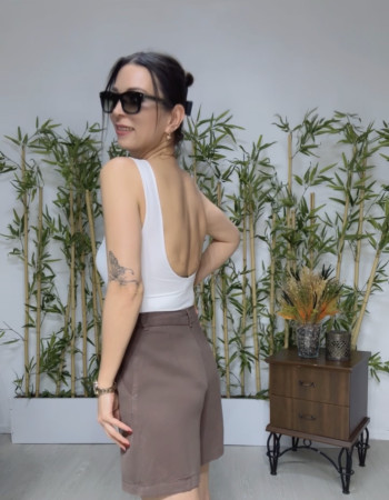 Sırt Dekolteli Bodysuit Ekru