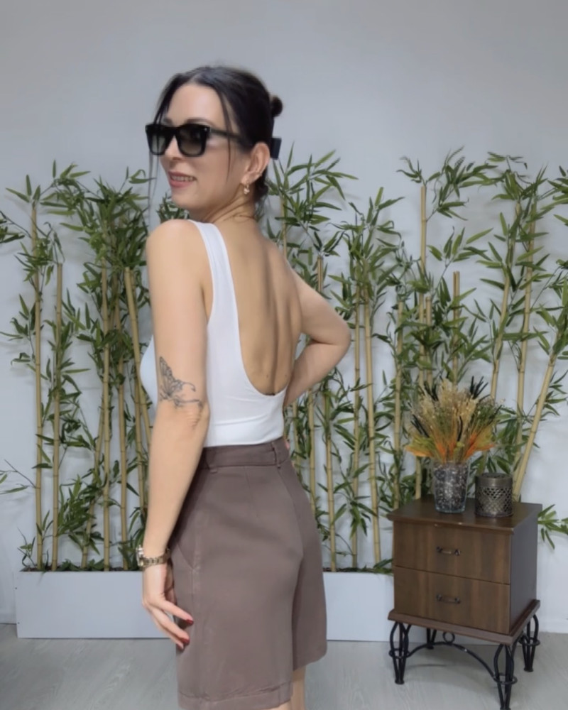 Sırt Dekolteli Bodysuit Ekru