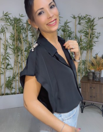 Omuz Aksesuar Detay Gömlek Siyah