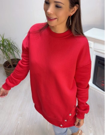 Kırmızı Zımba Düğme Detay Sweatshirt