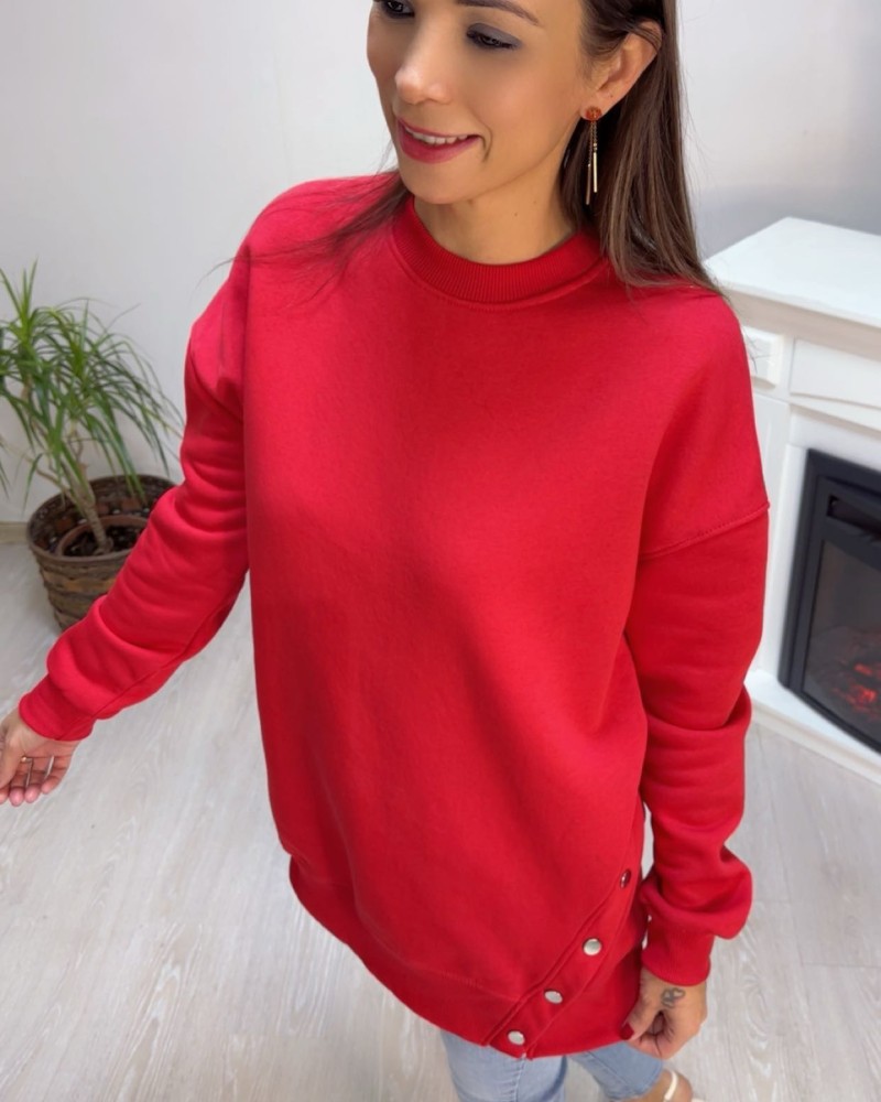 Kırmızı Zımba Düğme Detay Sweatshirt Kırmızı Zımba Düğme Detay Sweatshirt