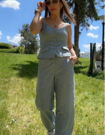 Çizgili Yelekli Takım Su Yeşili