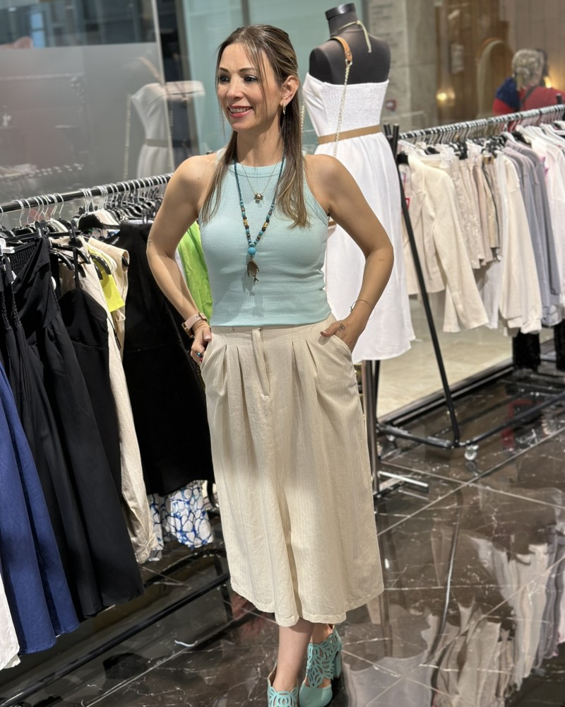 Keten Taş Rengi Etek Keten Taş Rengi Etek