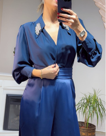 Aksesuar Detaylı Bodysuit Bluz - Lacivert