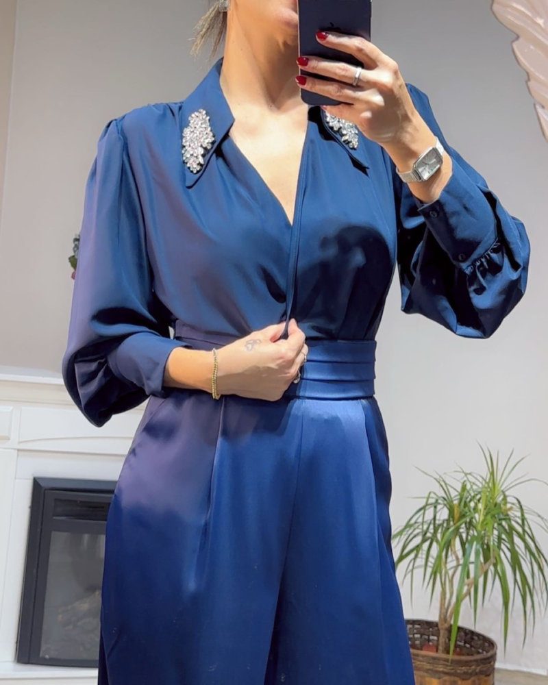 Aksesuar Detaylı Bodysuit Bluz - Lacivert Aksesuar Detaylı Bodysuit Bluz - Lacivert