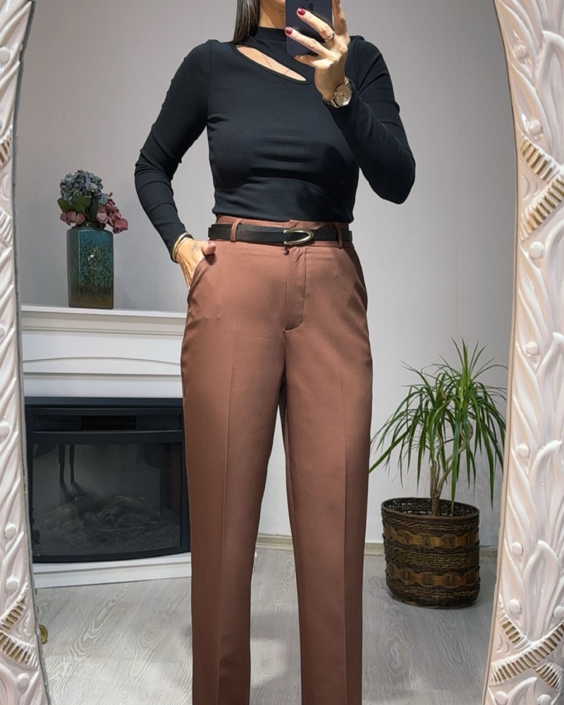 Kemerli Pantolon - Kahve Kemerli Pantolon - Kahve