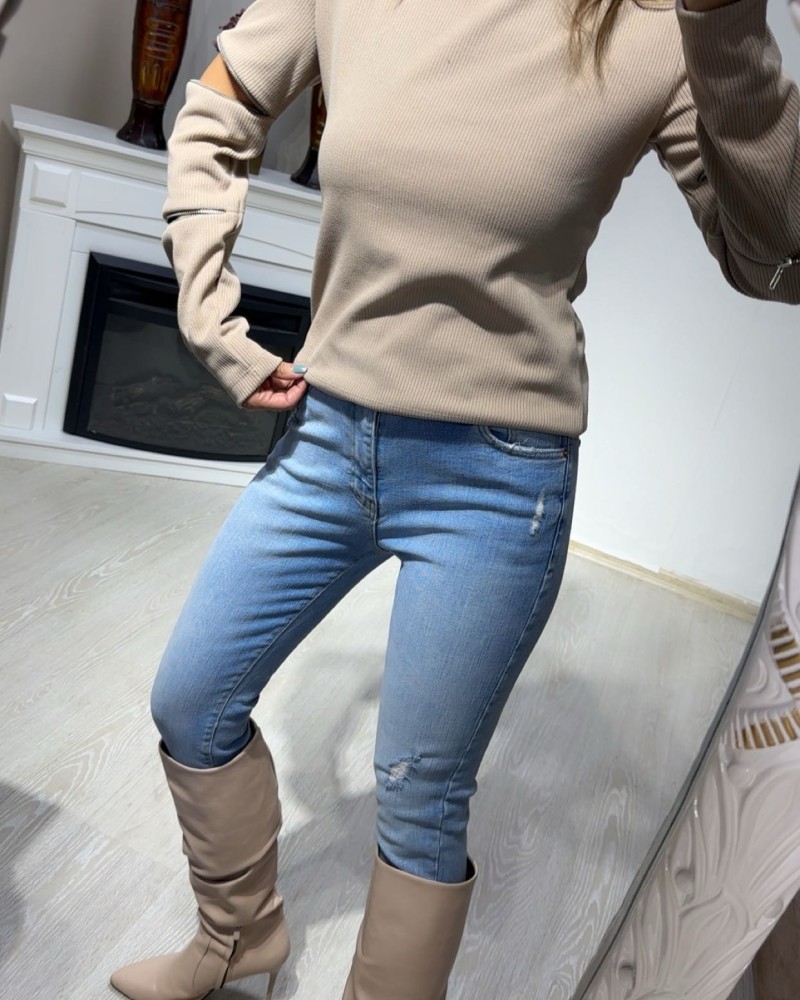 Balıkçı Yaka Kol Fermuar Detay Sweatshirt Balıkçı Yaka Kol Fermuar Detay Sweatshirt