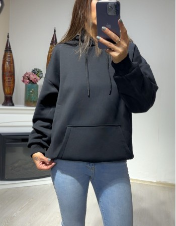 Kapişönlü Siyah Sweatshirt