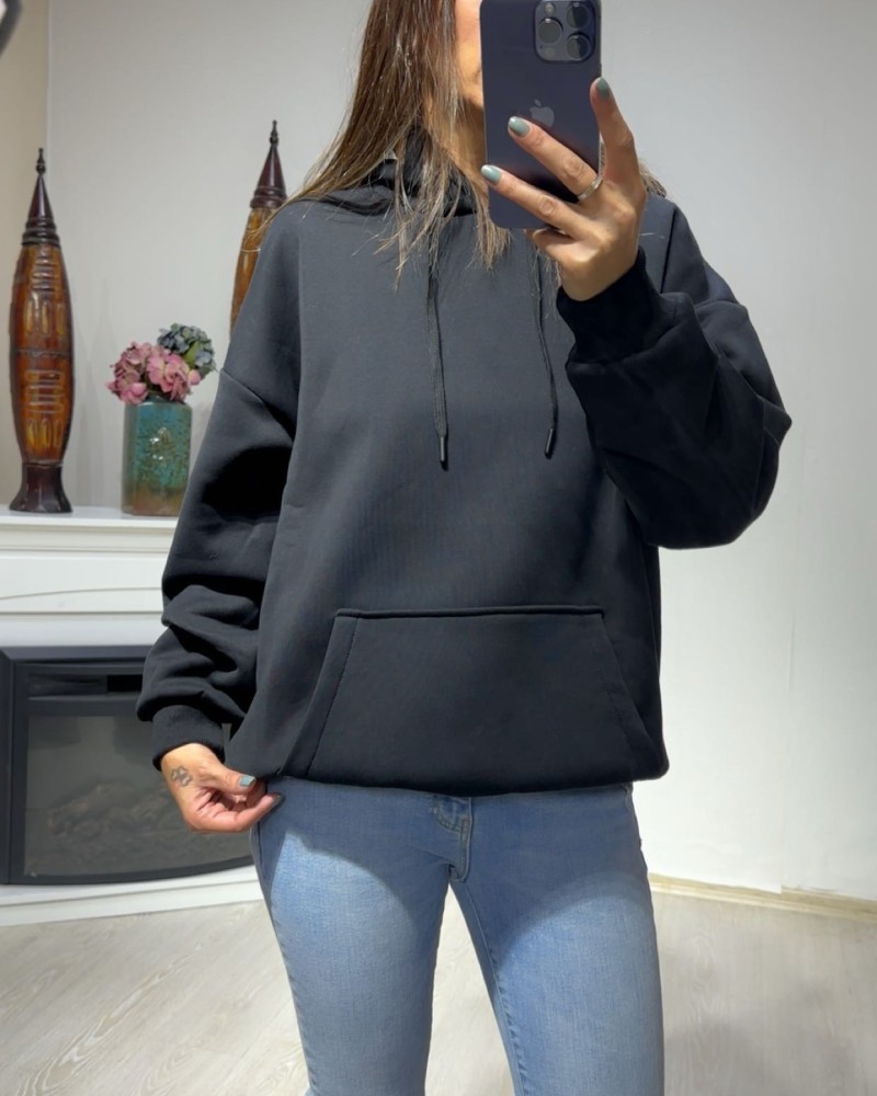 Kapişönlü Siyah Sweatshirt Kapişönlü Siyah Sweatshirt
