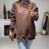 Kahverengi Zımba Düğme Detay Sweatshirt