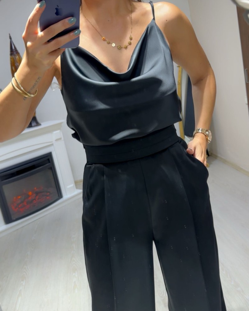 Siyah Saten Askılı Bluz Siyah Saten Askılı Bluz
