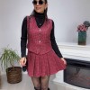 Ekose Mini Etek Yelek Takım Kırmızı 