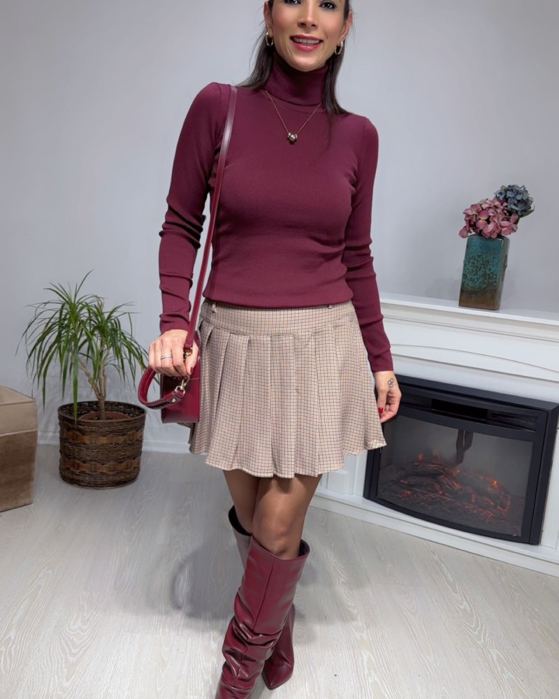 Balıkçı Yaka Triko Bordo