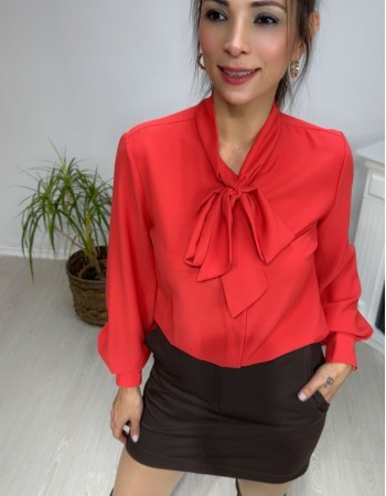 Yaka Bağlama Detay Gömlek Kırmızı 