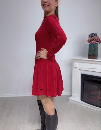 Şort Detaylı Katlı Mini Elbise – Kırmızı